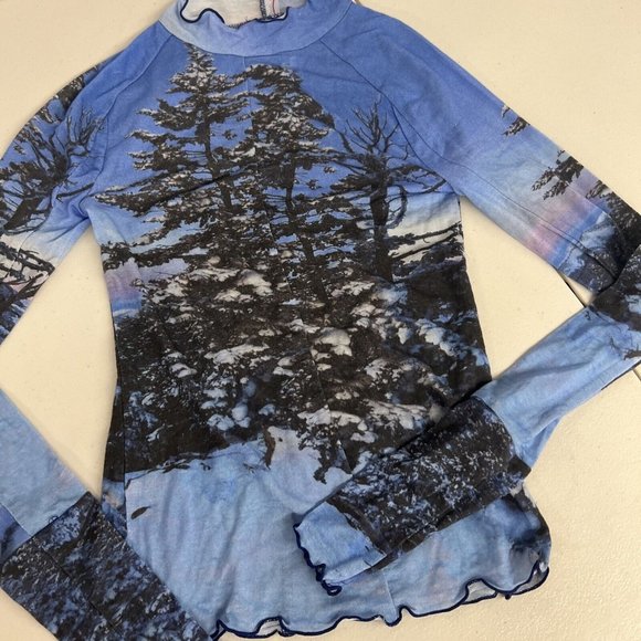 NEW XS FREE PEOPLE FP MOVEMENT BLUE BLACK PRINTED HIGH JUMP LONG SLV TOP SHIRT - Picture 6 of 9